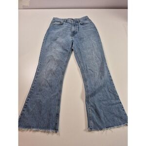 Farm Rio Jeans Womens 27 Light Wash High Rise Cropped Flare Raw Hem Rigid Denim